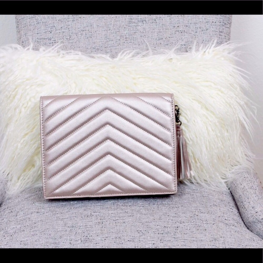 Neiman Marcus Metallic Light Pink Chevron Snap Clutch